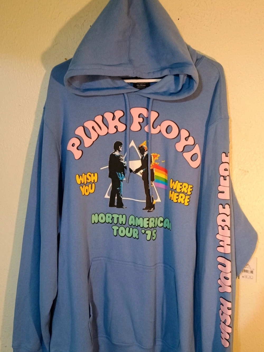 Pink Floyd Light Blue Hoodie with Pink and Yellow Graphic 2XL New